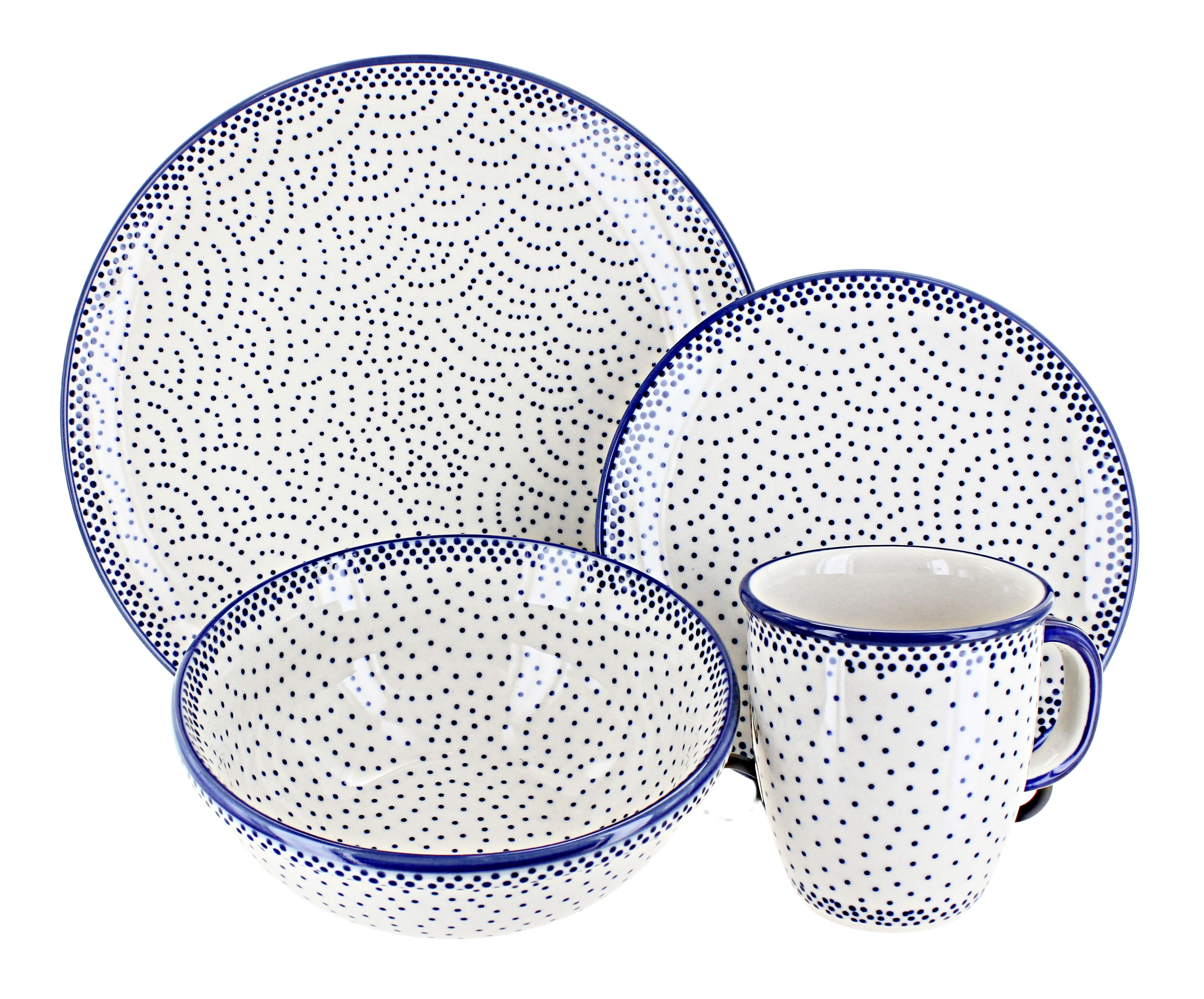 Blue and White Ceramic Floral 4-Piece Dinnerware Set
