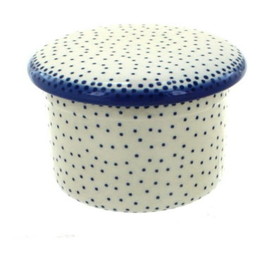 Blue Rose Polish Pottery Small Dots French Butter Dish