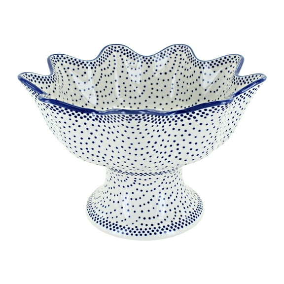 Blue Rose Polish Pottery Small Dots Pedestal Fruit Bowl