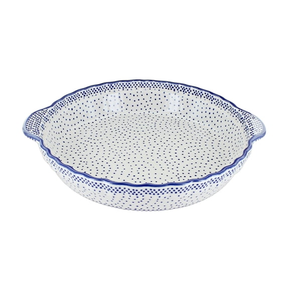Blue Rose Polish Pottery Small Dots Pie Plate with Handles