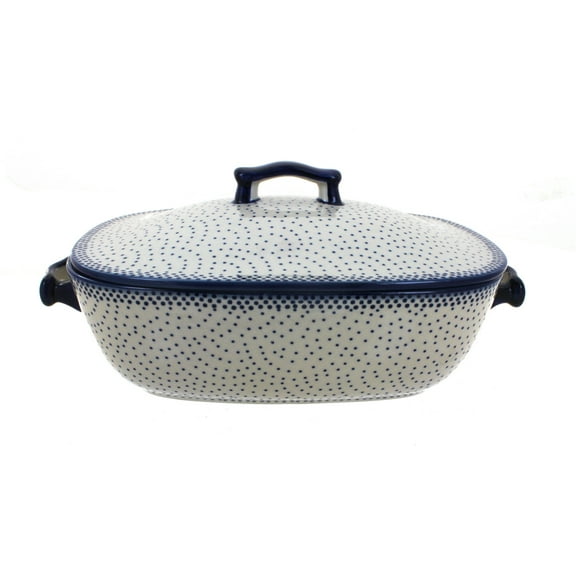 Blue Rose Polish Pottery Small Dots Roaster with Lid
