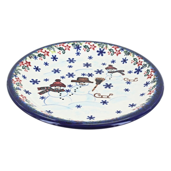 Blue Rose Polish Pottery Snowflake Friends Dinner Plate
