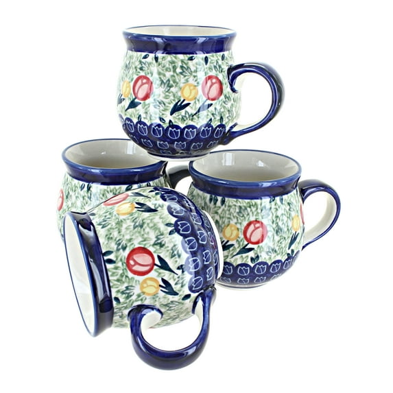 Blue Rose Polish Pottery Spring Beauty 4 Piece Bubble Mug Set