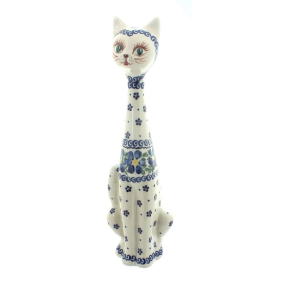 Blue Rose Polish Pottery Spring Blossom Large Cat