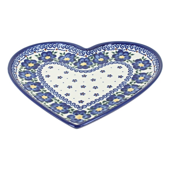 Blue Rose Polish Pottery Spring Blossom Large Heart Plate