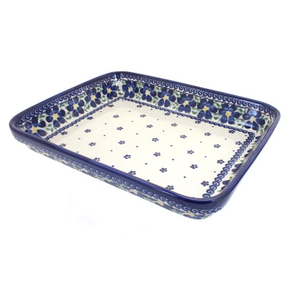Blue Rose Polish Pottery Spring Blossom Medium Rectangular Baker