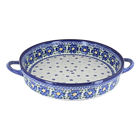 Blue Rose Polish Pottery Spring Blossom Large Round Baker with Handles