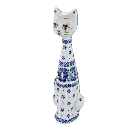 Blue Rose Polish Pottery Spring Blossom Medium Cat