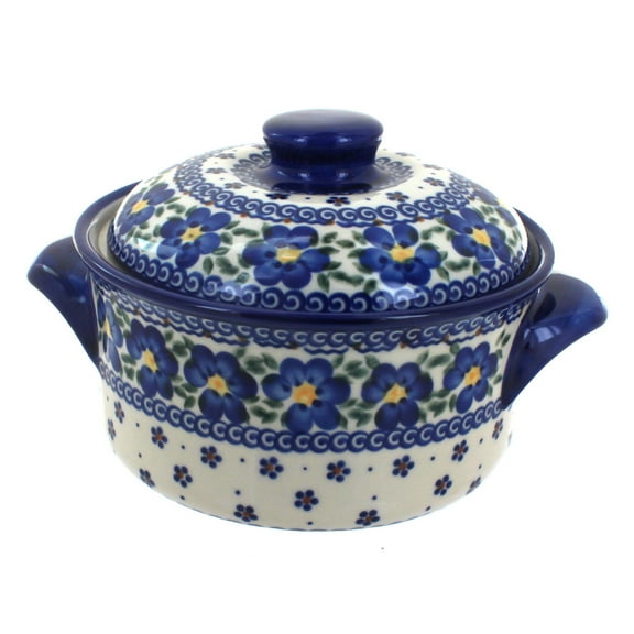 Blue Rose Polish Pottery Spring Blossom Round Baker with Lid