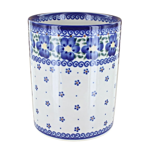 Blue Rose Polish Pottery Spring Blossom Utensil Jar