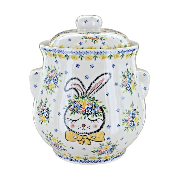 Blue Rose Polish Pottery Spring Bunny Cookie Jar