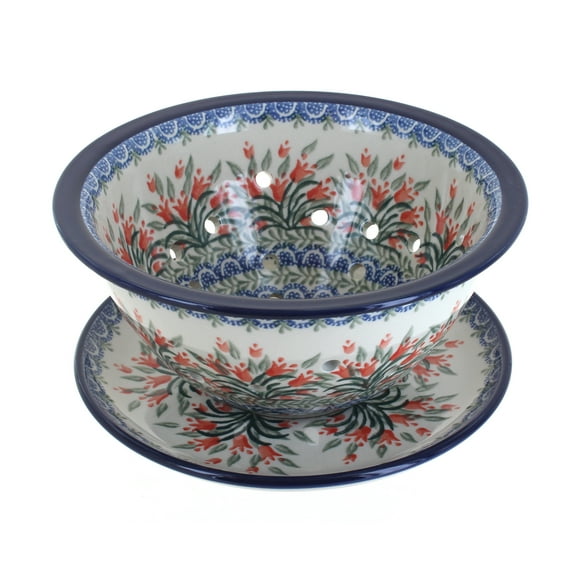 Blue Rose Polish Pottery Spring Tulip Berry Bowl & Plate