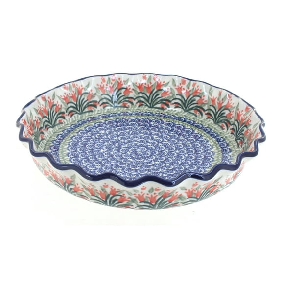 Blue Rose Polish Pottery Spring Tulip Pie Plate