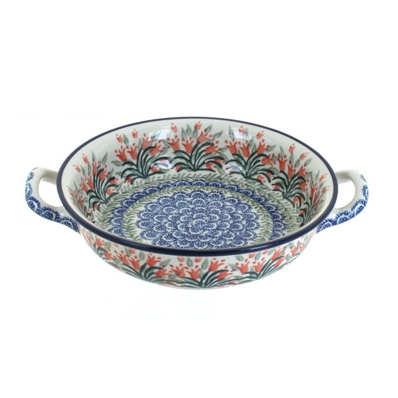 Blue Rose Polish Pottery Spring Tulip Small Round Casserole with Handles