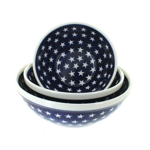 Blue Rose Polish Pottery Stars 3 Piece Serving Bowl Set