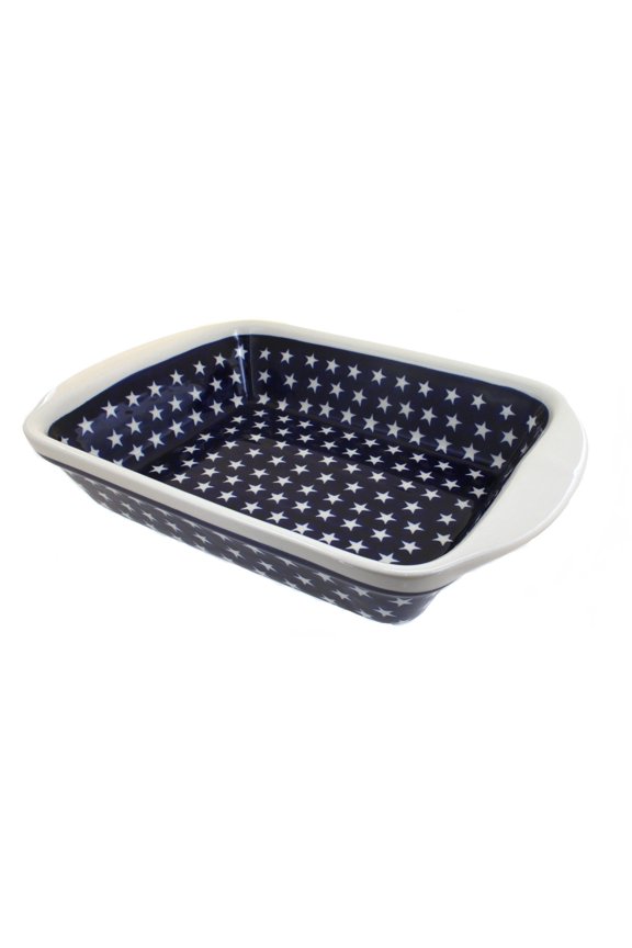 Blue Rose Polish Pottery Stars Large Rectangular Baker