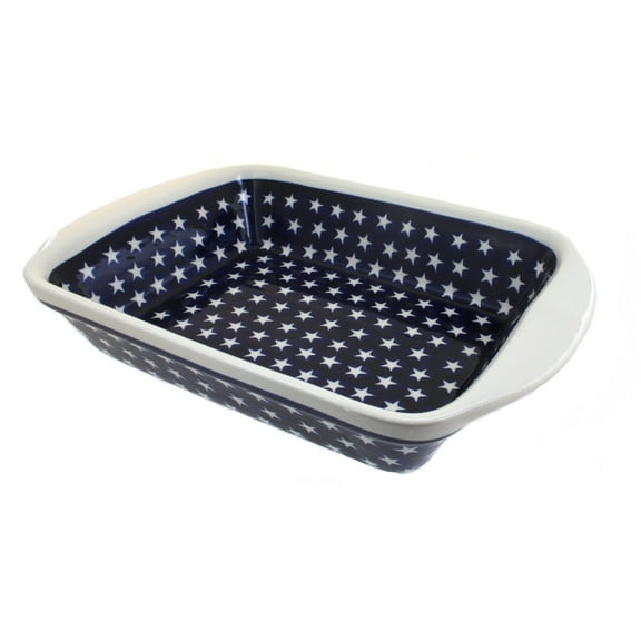 Blue Rose Polish Pottery Stars Large Rectangular Baker
