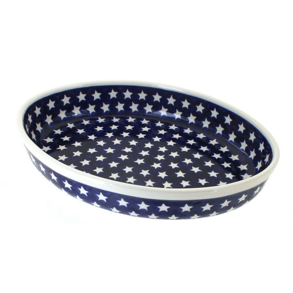 Blue Rose Polish Pottery Stars Medium Oval Baker
