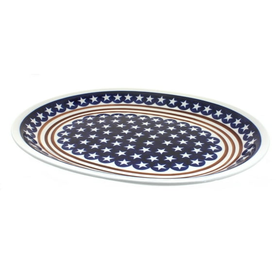 Blue Rose Polish Pottery Stars & Stripes Large Serving  Platter