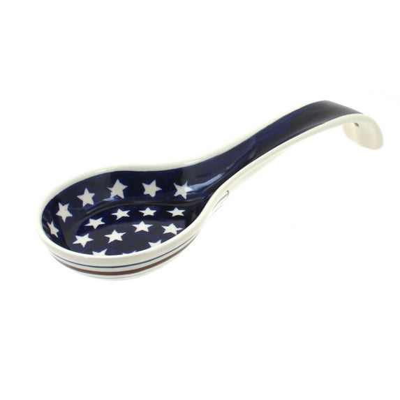Blue Rose Polish Pottery Stars & Stripes Large Spoon Rest