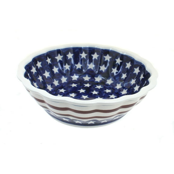 Blue Rose Polish Pottery Stars & Stripes Medium Scallop Bowl