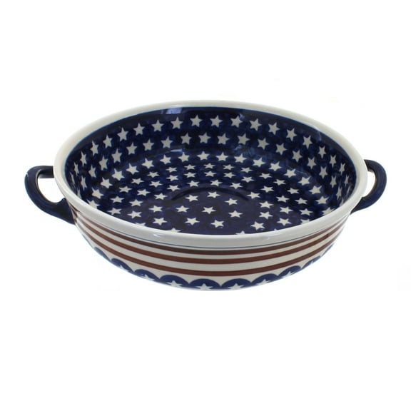 Blue Rose Polish Pottery Stars & Stripes Round Casserole with Handles