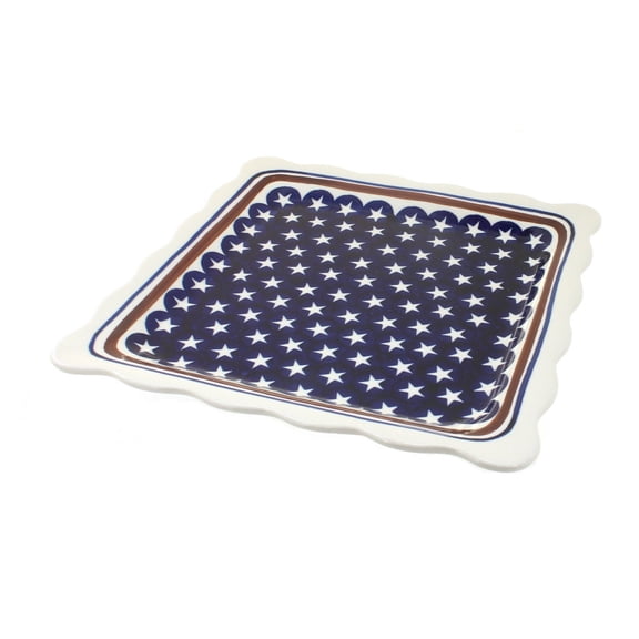 Blue Rose Polish Pottery Stars & Stripes Square Lunch Plate