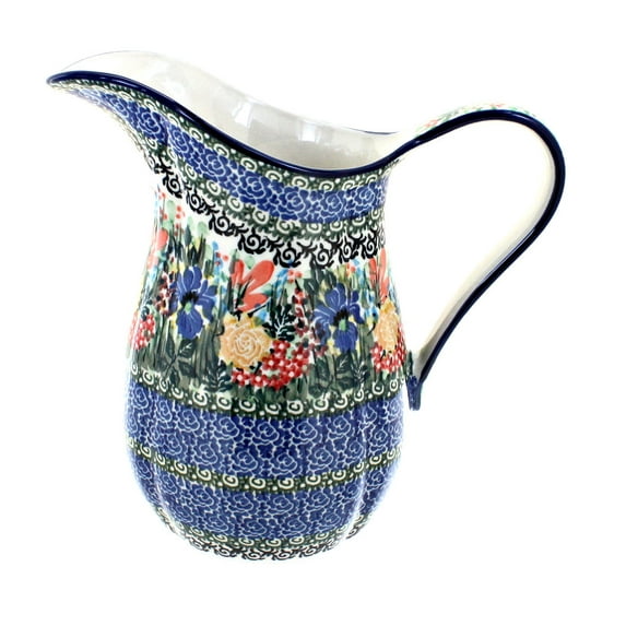 Blue Rose Polish Pottery Summer Blooms Pitcher