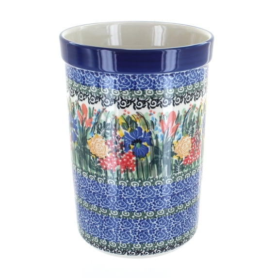Blue Rose Polish Pottery Summer Blooms Utensil Jar