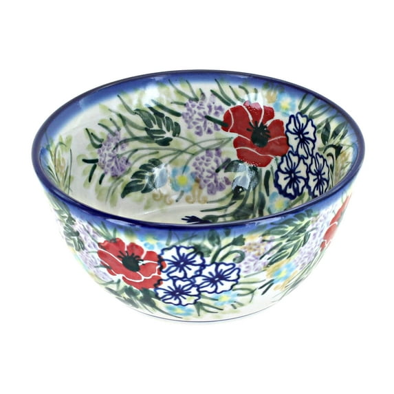 Blue Rose Polish Pottery Summer Garden Dessert Bowl