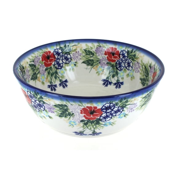 Blue Rose Polish Pottery Summer Garden Large Bowl