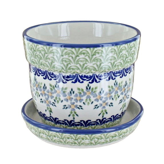 Blue Rose Polish Pottery Summer Vine Medium Flower Pot