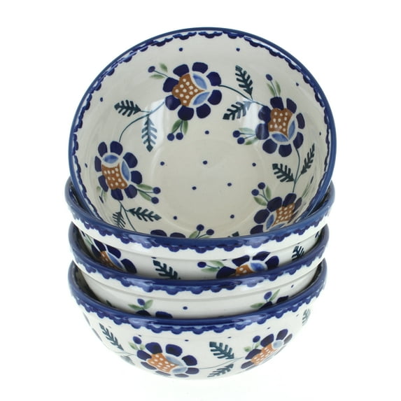 Blue Rose Polish Pottery Sunflower 4 PC Dessert Bowl Set