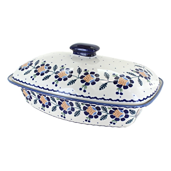 Blue Rose Polish Pottery Sunflower Covered Baker