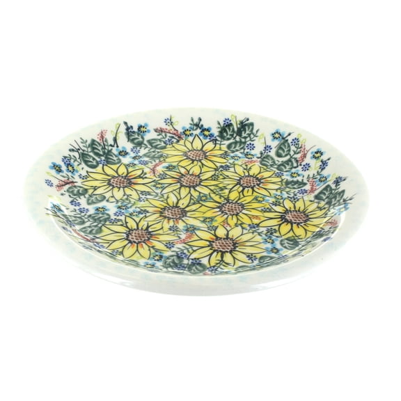Blue Rose Polish Pottery Sunflower Maze Dinner Plate