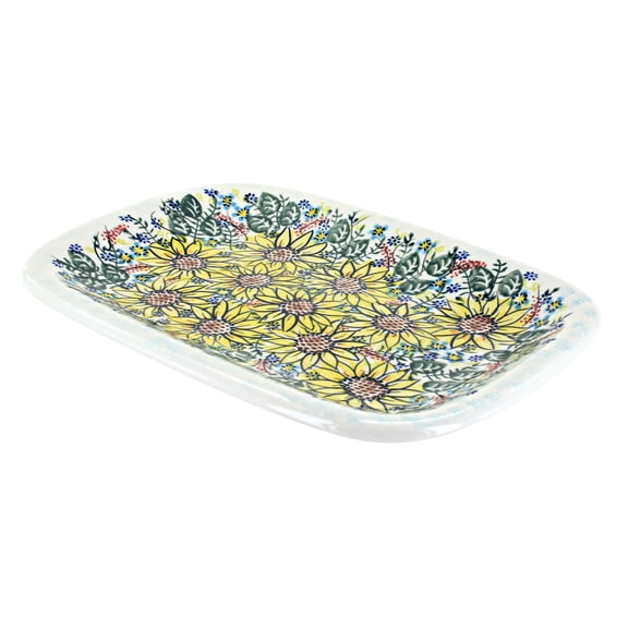 Blue Rose Polish Pottery Sunflower Maze Medium Rectangular Serving Platter