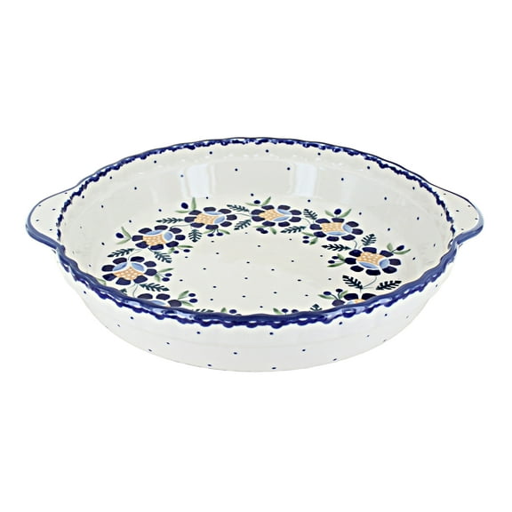 Blue Rose Polish Pottery Sunflower Pie Plate with Handles