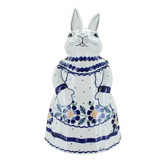 Blue Rose Polish Pottery Sunflower Rabbit Cookie Jar