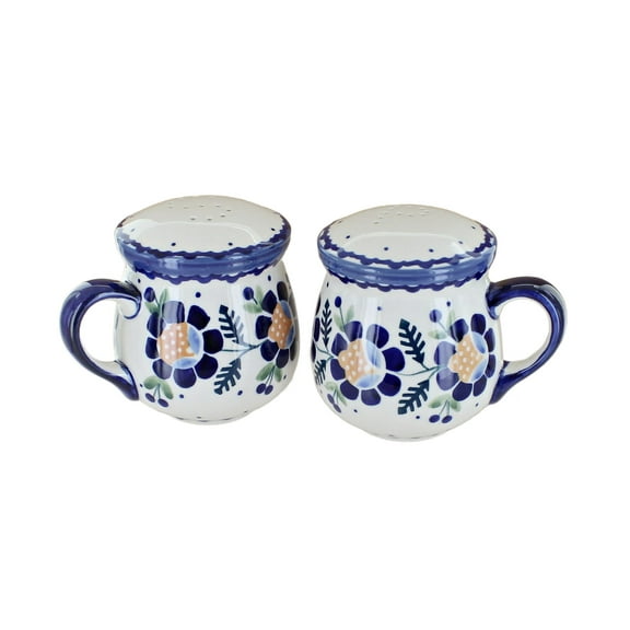 Blue Rose Polish Pottery Sunflower Salt & Pepper Shakers with Handles