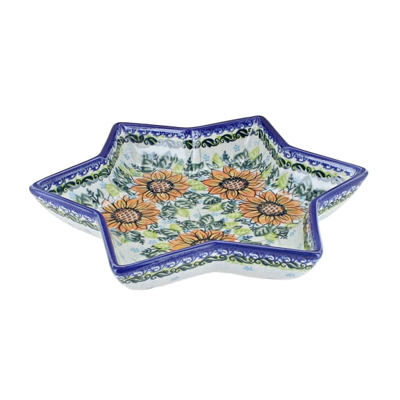 Blue Rose Polish Pottery Sunflower Splendor Star Dish