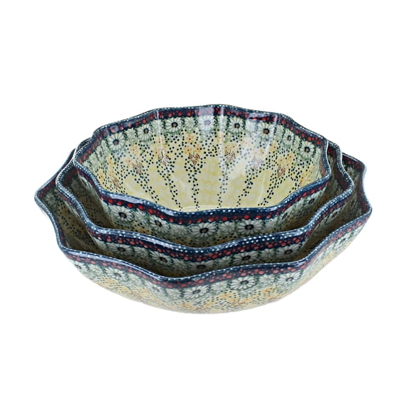 Blue Rose Polish Pottery Sunshine Grotto Decagonal Serving Bowl Set