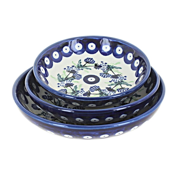 Blue Rose Polish Pottery Sweet Annie 3 Piece Shallow Dish Set