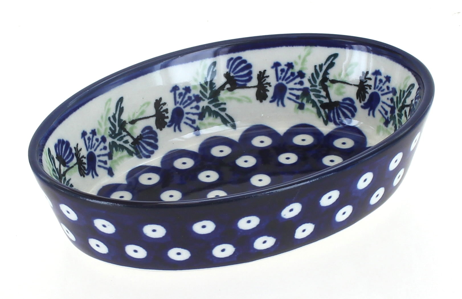 Blue Rose Polish Pottery Red Floral Butterfly Oval Baker - 6.25"x4.25", Hand-Painted, Dishwasher Safe