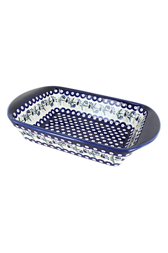 Blue Rose Polish Pottery Sweet Annie Large Rectangular Baker with Handles