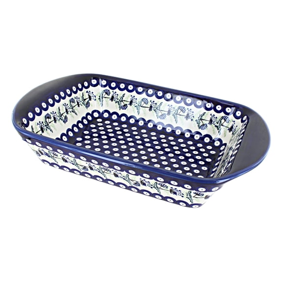 Blue Rose Polish Pottery Sweet Annie Large Rectangular Baker with Handles