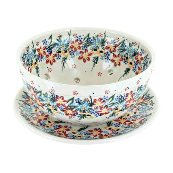 Blue Rose Polish Pottery Tara Berry Bowl with Saucer