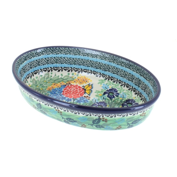 Blue Rose Polish Pottery Teresa Small Oval Baking Dish