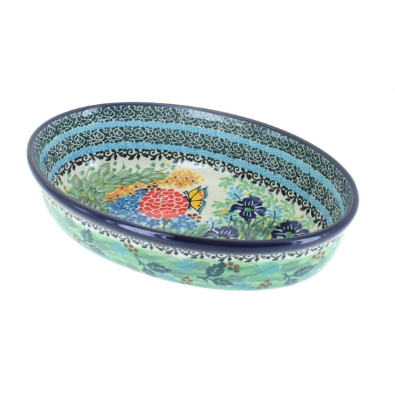 Blue Rose Polish Pottery Teresa Small Oval Baking Dish