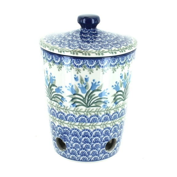 Blue Rose Polish Pottery Tulip Bouquet Garlic Keeper