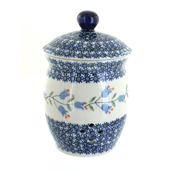 Blue Rose Polish Pottery Tulip Garlic Keeper
